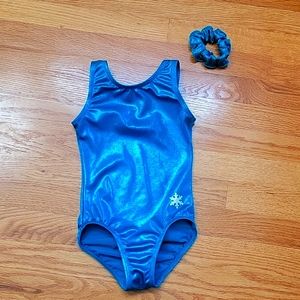 Teal leotard with a matching scrunchie
